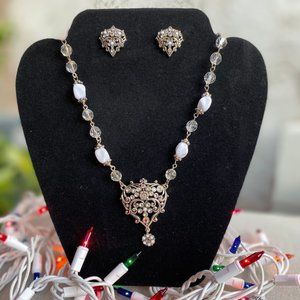 Vintage Silver heart beaded necklace and earrings.